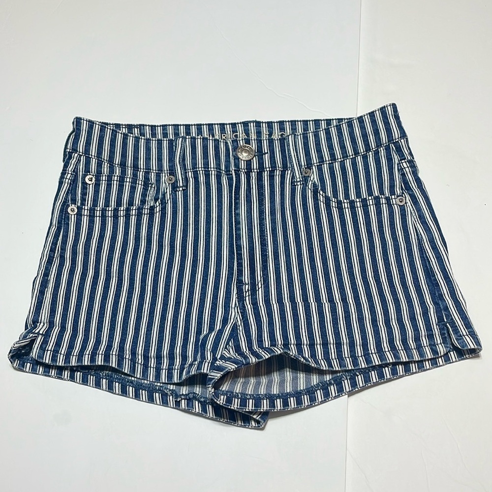 American Eagle - navy & white stripe hi- rise shortie - next level stretch - 6